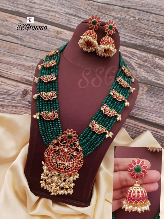Buy Stonecart Splash Long Green Beads Round Shape Pendant With Earrings Haram Set