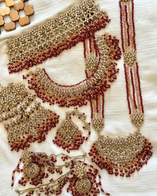 Stonecart's Gold Plated Kundan Stone And Beads Bridal Set