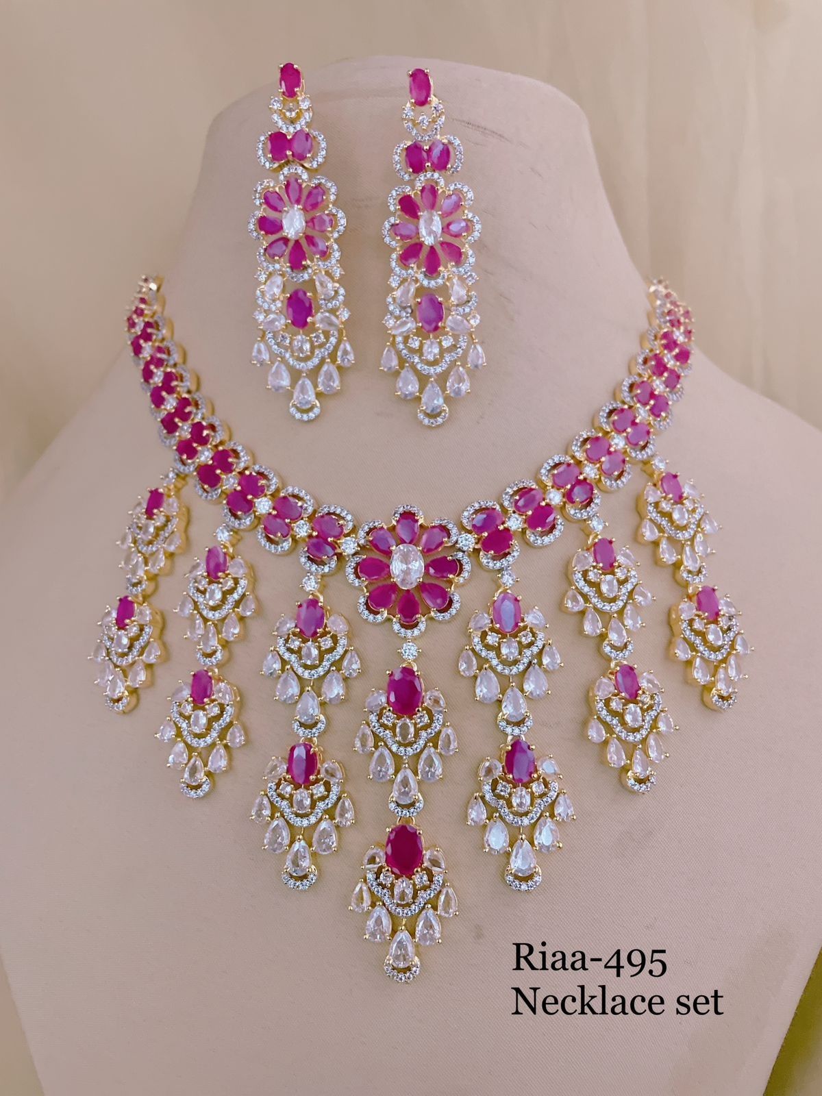 Buy Exquisite Ruby & CZ Studded Necklace Set