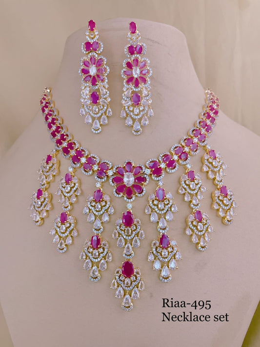 Buy Exquisite Ruby & CZ Studded Necklace Set